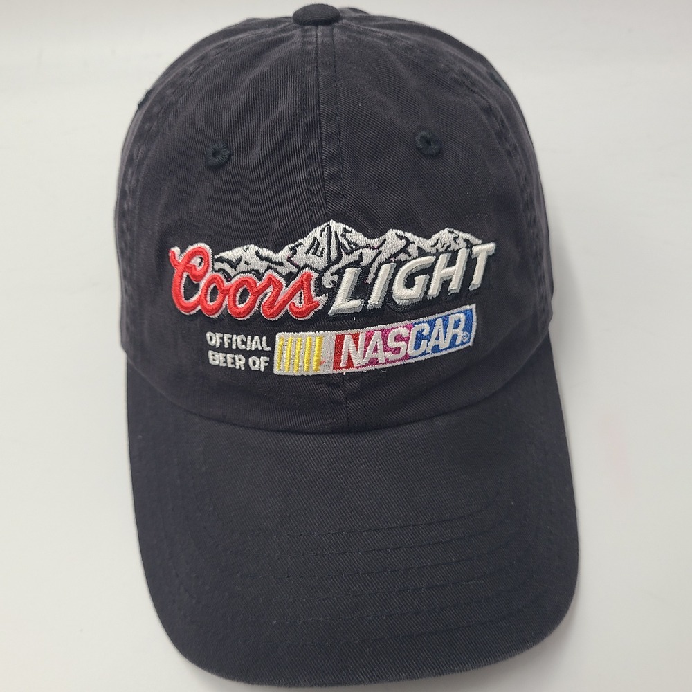Vintage Coors Light Hat Adjustable Checkered Flag Sports Black NASCAR Racing Men